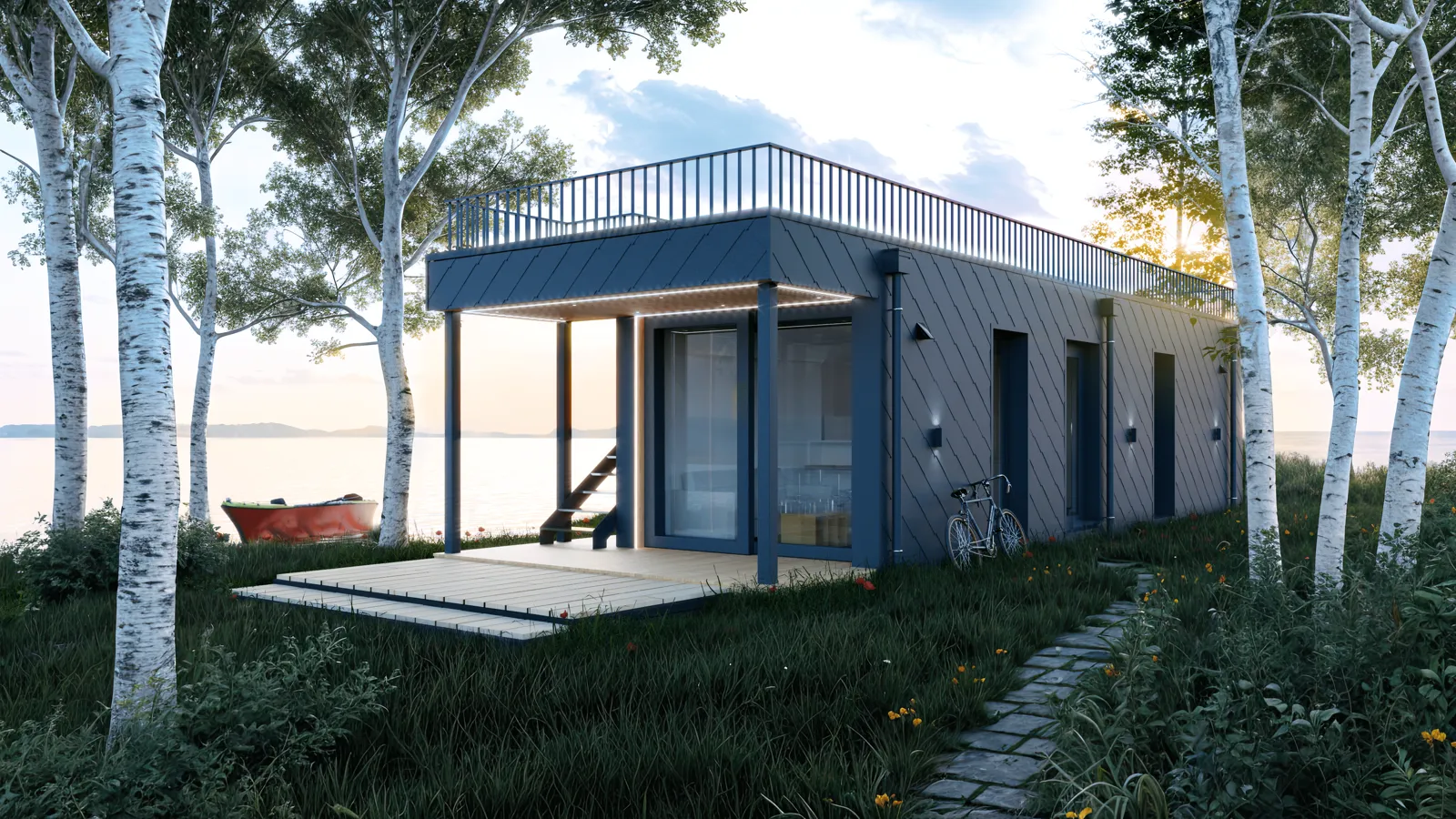 Dom mobilny EXPO-73 Golden Sky 57 m² — widok z zewnątrz