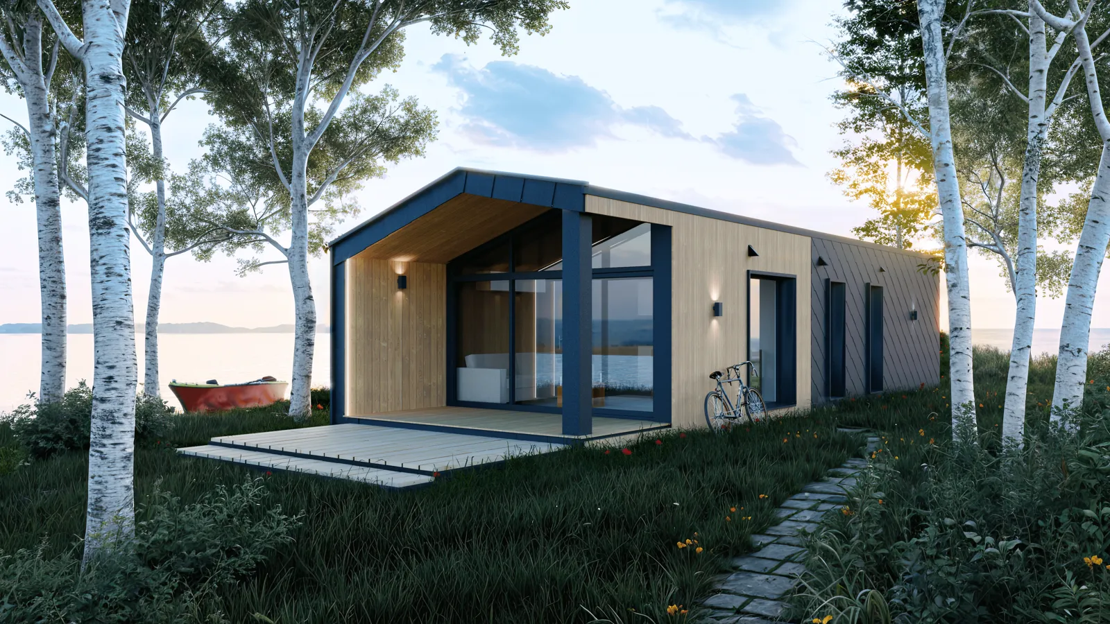 Dom mobilny EXPO-86 Black Stone XL 57 m² — widok z zewnątrz